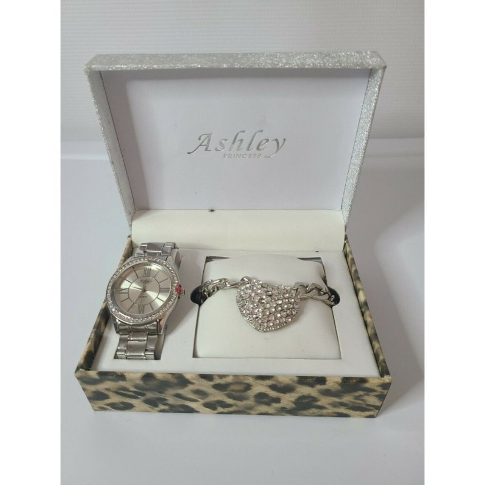 Ashley Princess Set‎ Silver Round Watch & Bracelet